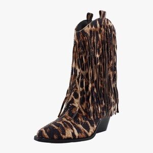 Jessica Simpson Paredisa Leopard Fringe Women's Ankle Cowboy Boots- size 7